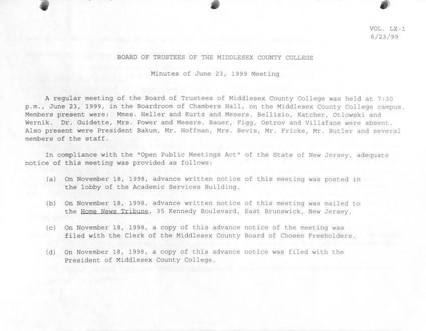 Board of Trustees Meeting Minutes - June 1999 - New Page
